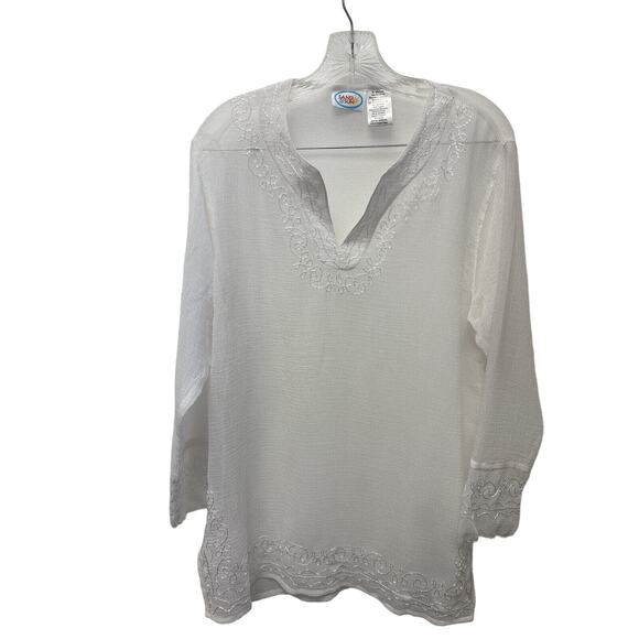Sand N Sun Other - SAND N SUN Women’s Long Sleeve White Tunic Beach Swimsuit Coverup Top Medium